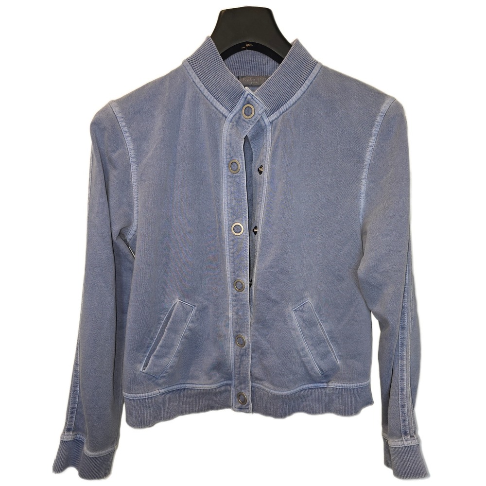 Kate Hill Petite Womens Blue Cotton Snap Front Bomber Jacket Size PM PM Petite M